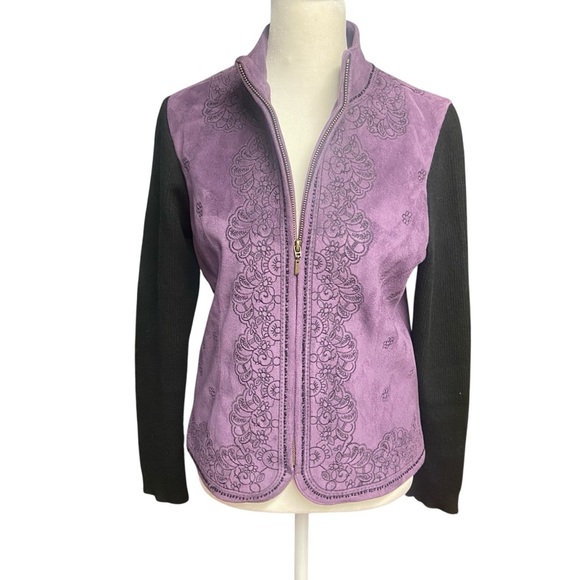 Coldwater Creek Purple/Black Suedecloth Embroidered Jacket Size XS Fall Winter - Picture 2 of 8